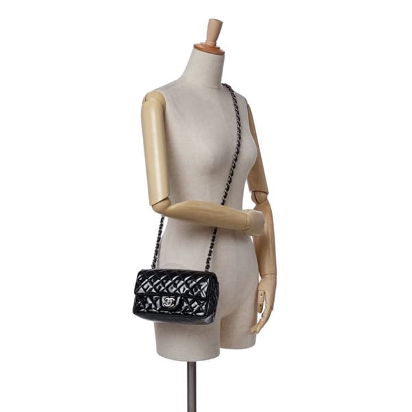 Pre-owned Chanel Mini Rectangular Classic Patent Single Flap Black