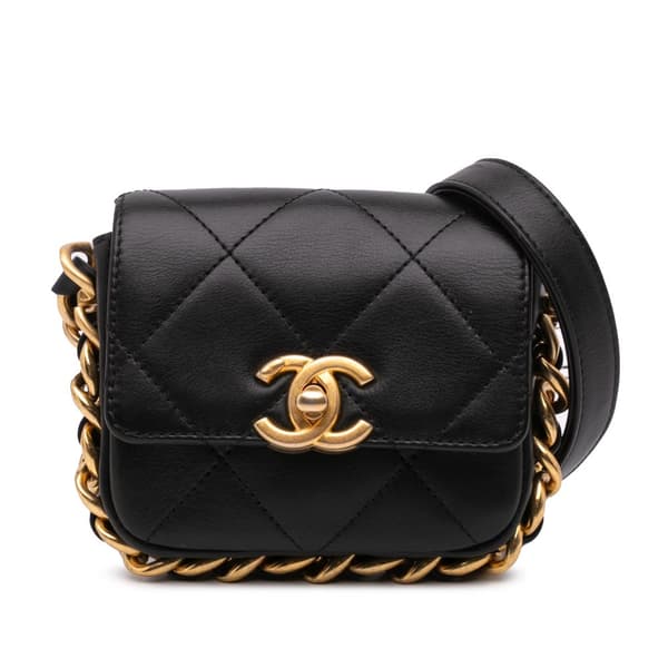 Pre-owned Chanel Mini Quilted Calfskin Framing Chain Flap Black