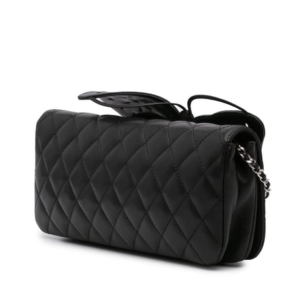 Pre-owned Chanel Quilted Lambskin Butterfly Clutch With Chain Black