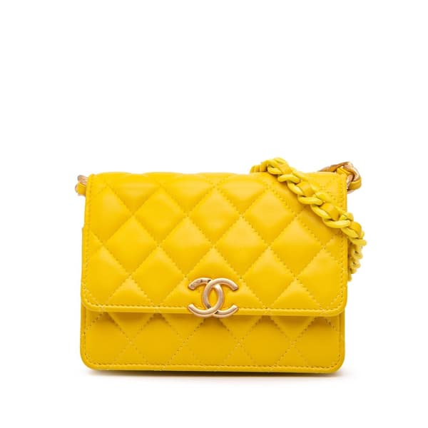 Pre-owned Chanel Quilted Lambskin Candy Chain Clutch with Chain Yellow
