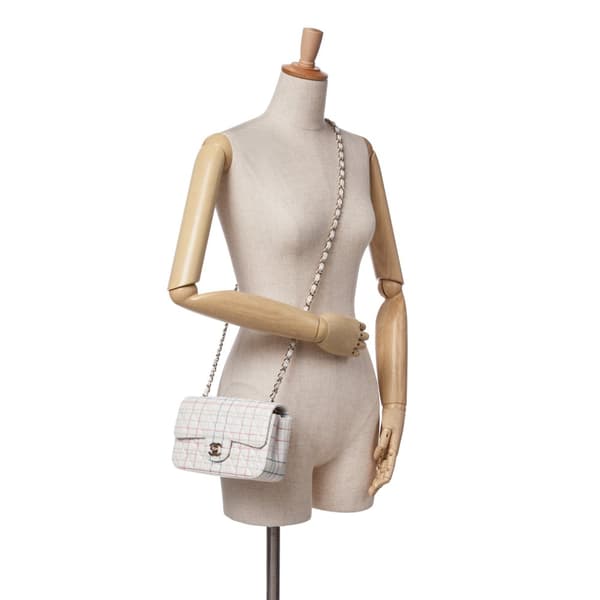 Pre-owned Chanel Mini Rectangular Classic Printed Calfskin Single Flap White