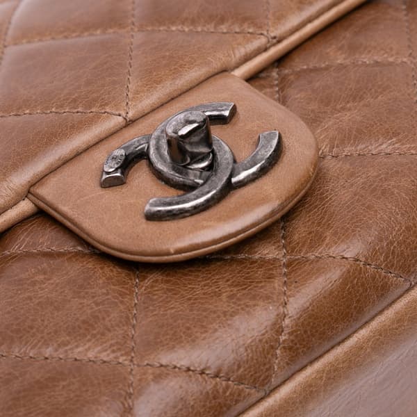 Pre-owned Chanel Medium Glazed Calfskin Duo Color Flap Brown