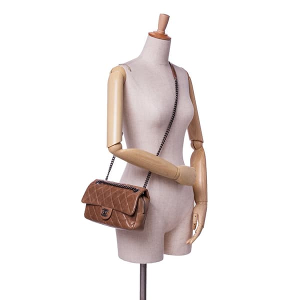 Pre-owned Chanel Medium Glazed Calfskin Duo Color Flap Brown