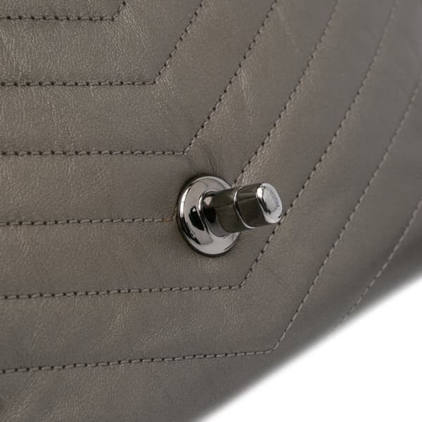 Pre-owned Chanel Mini Embellished Calfskin Chevron Square Envelop Flap Gray