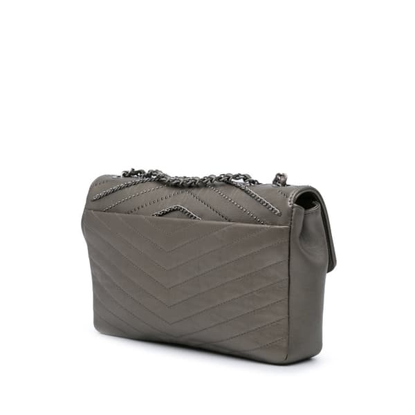 Pre-owned Chanel Mini Embellished Calfskin Chevron Square Envelop Flap Gray