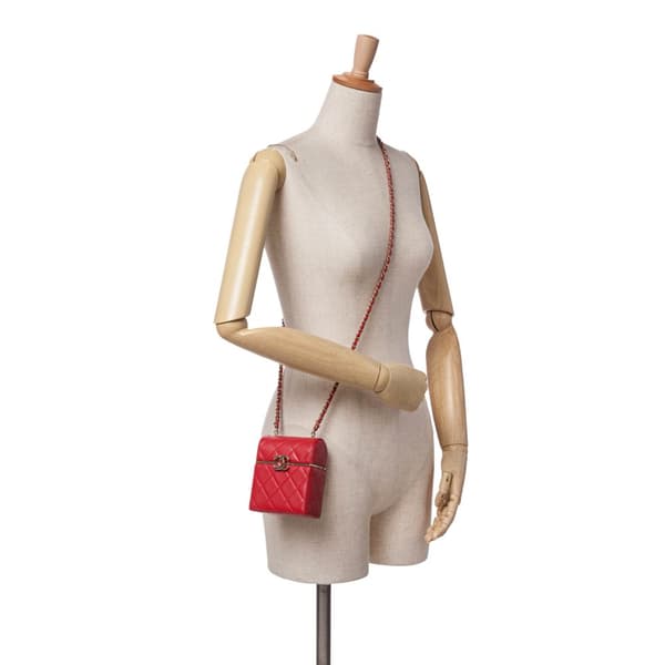 Pre-owned Chanel Small CC Lambskin Box Vanity with Chain Red