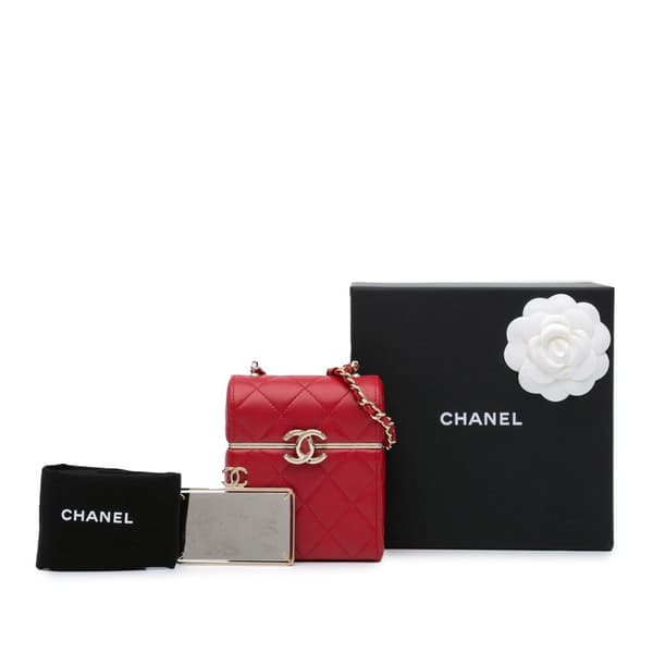 Pre-owned Chanel Small CC Lambskin Box Vanity with Chain Red