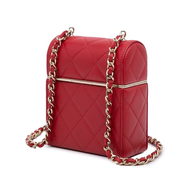 Pre-owned Chanel Small CC Lambskin Box Vanity with Chain Red
