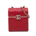 Miniatyrbillede 1 af 10: Pre-owned Chanel Small CC Lambskin Box Vanity with Chain Red