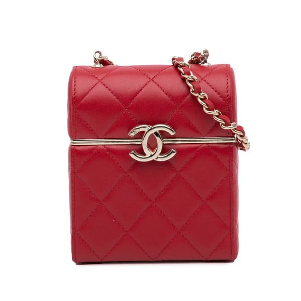 Pre-owned Chanel Small CC Lambskin Box Vanity with Chain Red