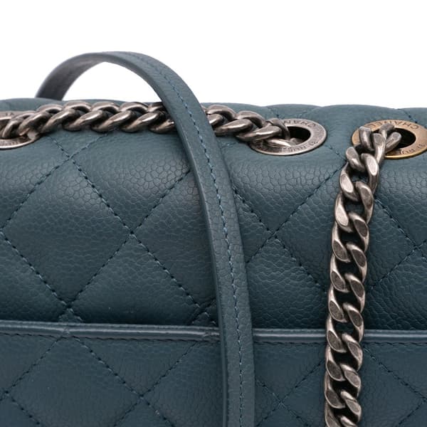 Pre-owned Chanel Small Quilted Caviar Casual Pocket Flap Blue