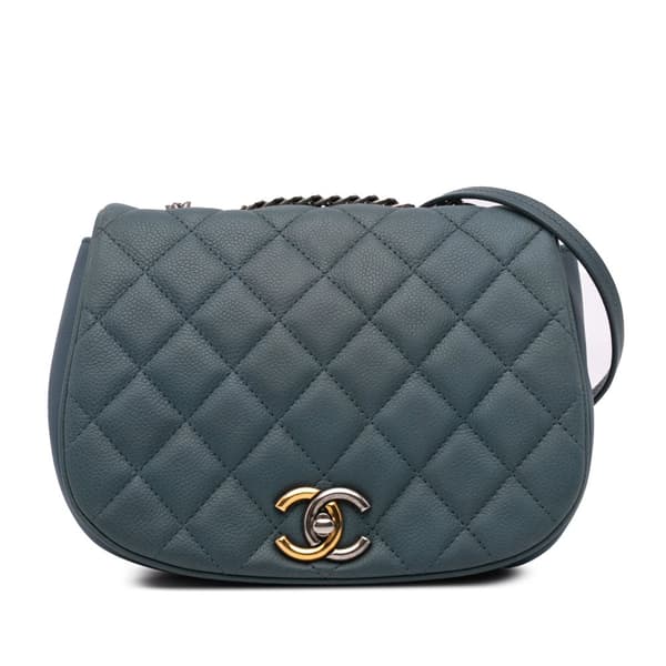 Pre-owned Chanel Small Quilted Caviar Casual Pocket Flap Blue