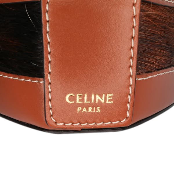 Pre-owned Celine Pony Hair Triomphe Heart Tambour Crossbody Brown