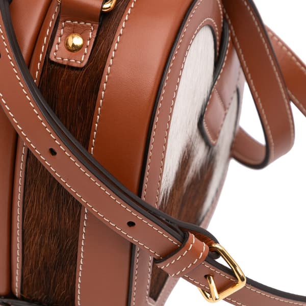 Pre-owned Celine Pony Hair Triomphe Heart Tambour Crossbody Brown