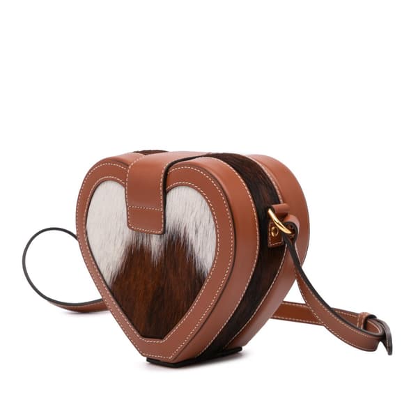 Pre-owned Celine Pony Hair Triomphe Heart Tambour Crossbody Brown