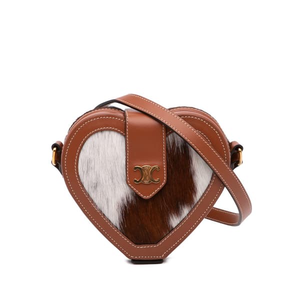 Pre-owned Celine Pony Hair Triomphe Heart Tambour Crossbody Brown