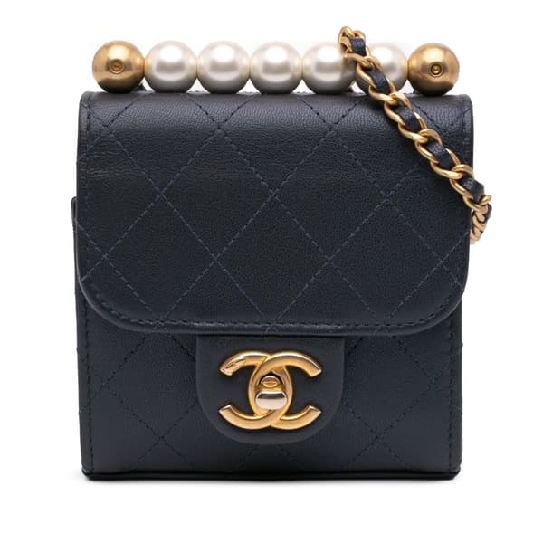 Pre-owned Chanel Mini Goatskin Chic Pearls Clutch On Chain Blue