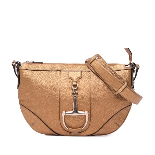 Pre-owned Gucci Metallic Leather Horsebit Crossbody Gold