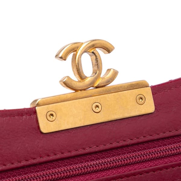 Pre-owned Chanel Stitched Goatskin Golden CC Wallet On Chain Red