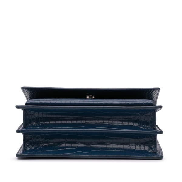 Pre-owned Saint Laurent Medium Croc Embossed Monogram Sunset Bag Blue