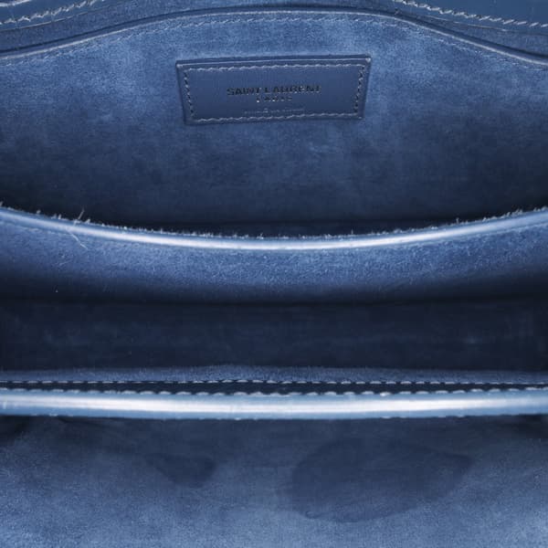 Pre-owned Saint Laurent Medium Croc Embossed Monogram Sunset Bag Blue