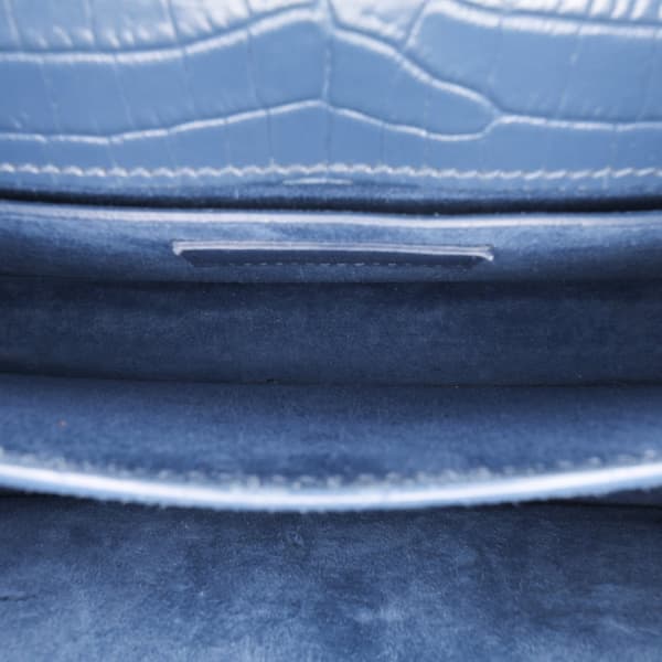 Pre-owned Saint Laurent Medium Croc Embossed Monogram Sunset Bag Blue