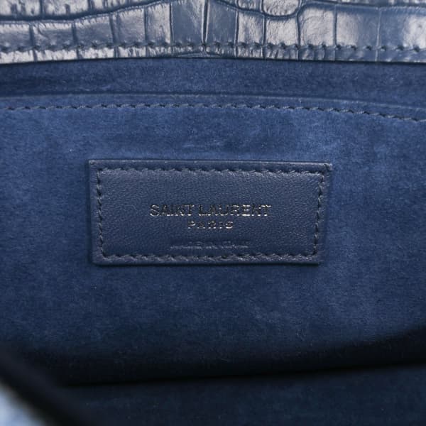 Pre-owned Saint Laurent Medium Croc Embossed Monogram Sunset Bag Blue