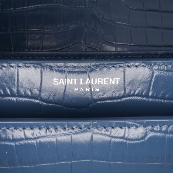 Pre-owned Saint Laurent Medium Croc Embossed Monogram Sunset Bag Blue