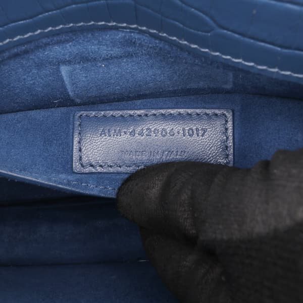 Pre-owned Saint Laurent Medium Croc Embossed Monogram Sunset Bag Blue