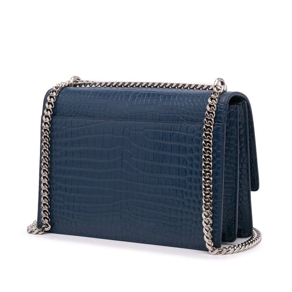 Pre-owned Saint Laurent Medium Croc Embossed Monogram Sunset Bag Blue