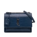 Miniatyrbild 1 av 10: Pre-owned Saint Laurent Medium Croc Embossed Monogram Sunset Bag Blue