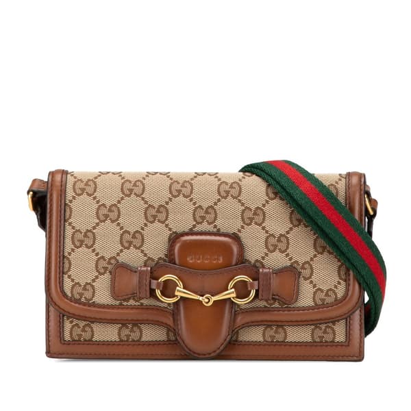 Pre-owned Gucci GG Canvas Lady Web Wallet On Strap Brown