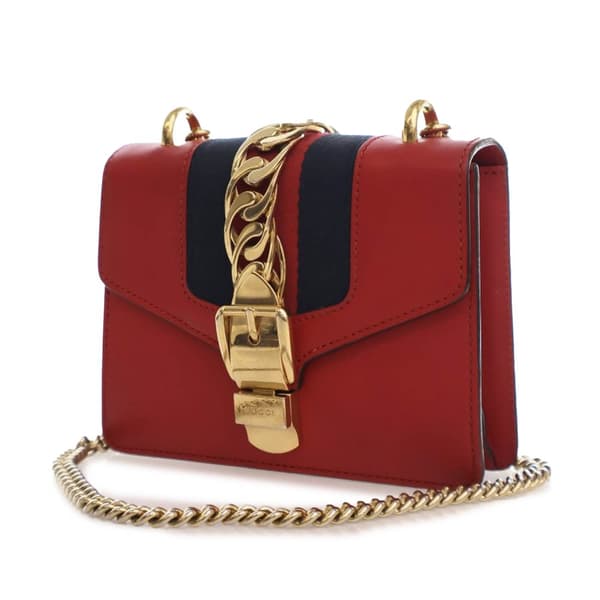Pre-owned Gucci Mini Leather Sylvie Chain Crossbody Red