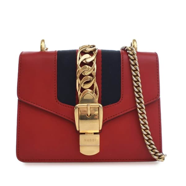 Pre-owned Gucci Mini Leather Sylvie Chain Crossbody Red