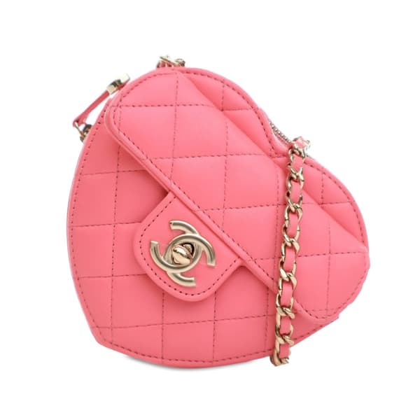 Pre-owned Chanel Mini Lambskin CC in Love Heart Crossbody Pink