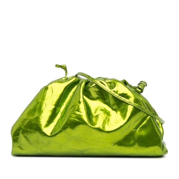 Pre-owned Bottega Veneta Metallic Crushed Calfskin The Mini Pouch Green