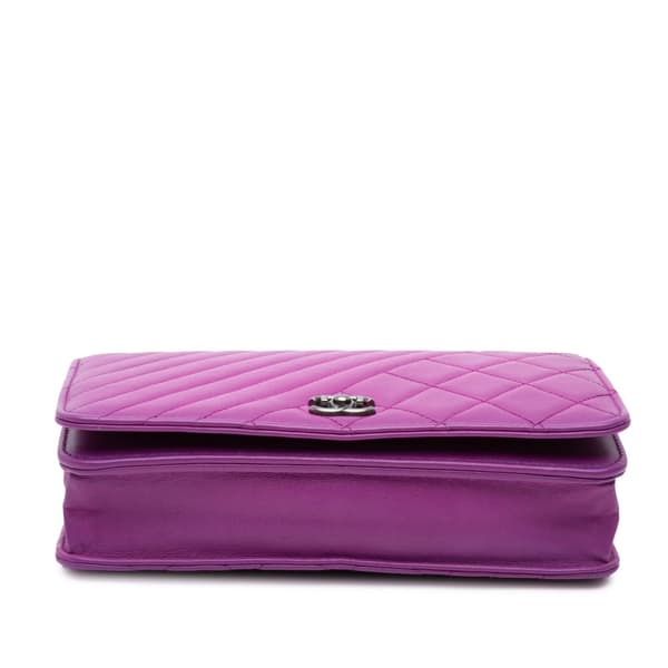 Pre-owned Chanel Lambskin Coco Boy Wallet On Chain Purple