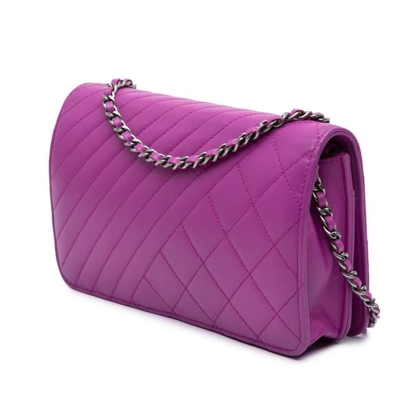Pre-owned Chanel Lambskin Coco Boy Wallet On Chain Purple