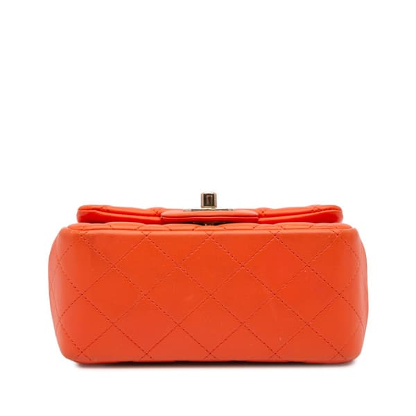 Pre-owned Chanel Mini Square Classic Lambskin Single Flap Orange