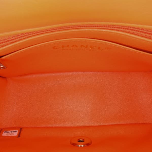 Pre-owned Chanel Mini Square Classic Lambskin Single Flap Orange