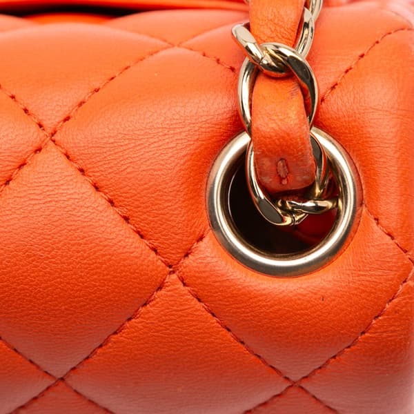 Pre-owned Chanel Mini Square Classic Lambskin Single Flap Orange