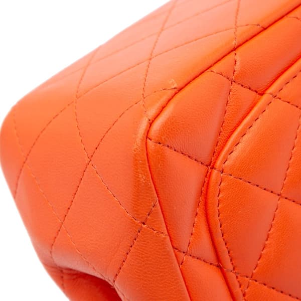 Pre-owned Chanel Mini Square Classic Lambskin Single Flap Orange