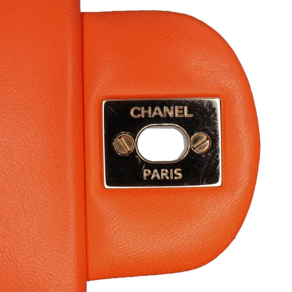 Pre-owned Chanel Mini Square Classic Lambskin Single Flap Orange