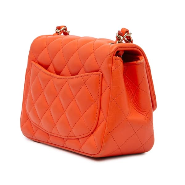 Pre-owned Chanel Mini Square Classic Lambskin Single Flap Orange