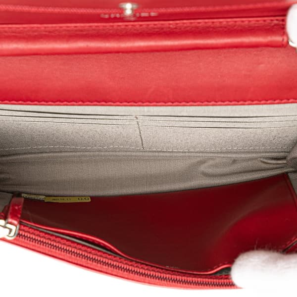 Pre-owned Chanel CC Calfskin Wallet On Chain Red