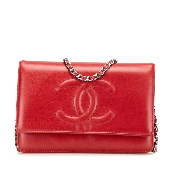 Pre-owned Chanel CC Calfskin Wallet On Chain Red