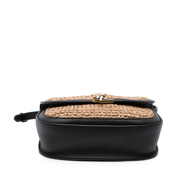 Pre-owned Saint Laurent Medium Raffia Monogram Kaia Crossbody Brown