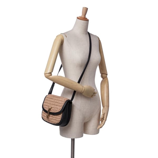 Pre-owned Saint Laurent Medium Raffia Monogram Kaia Crossbody Brown