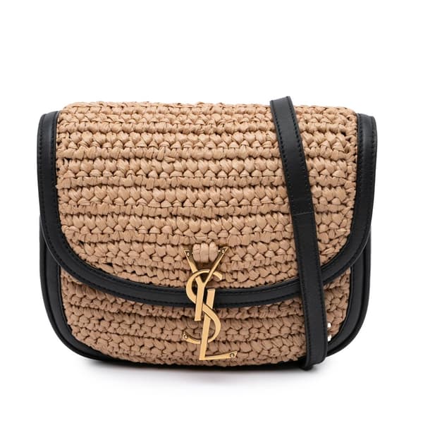Pre-owned Saint Laurent Medium Raffia Monogram Kaia Crossbody Brown