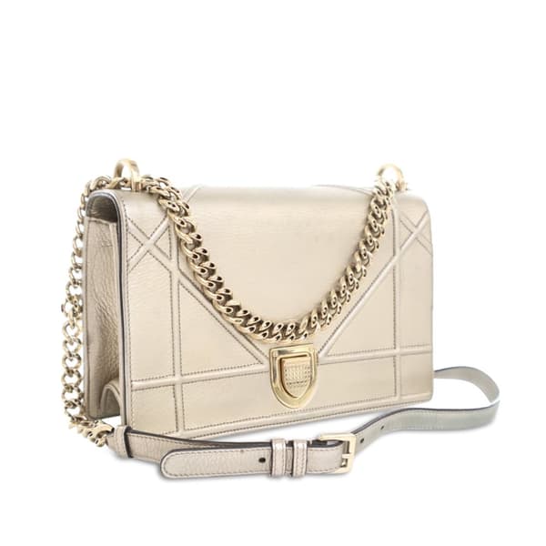 Pre-owned Dior Medium Metallic Calfskin Diorama Flap Gold
